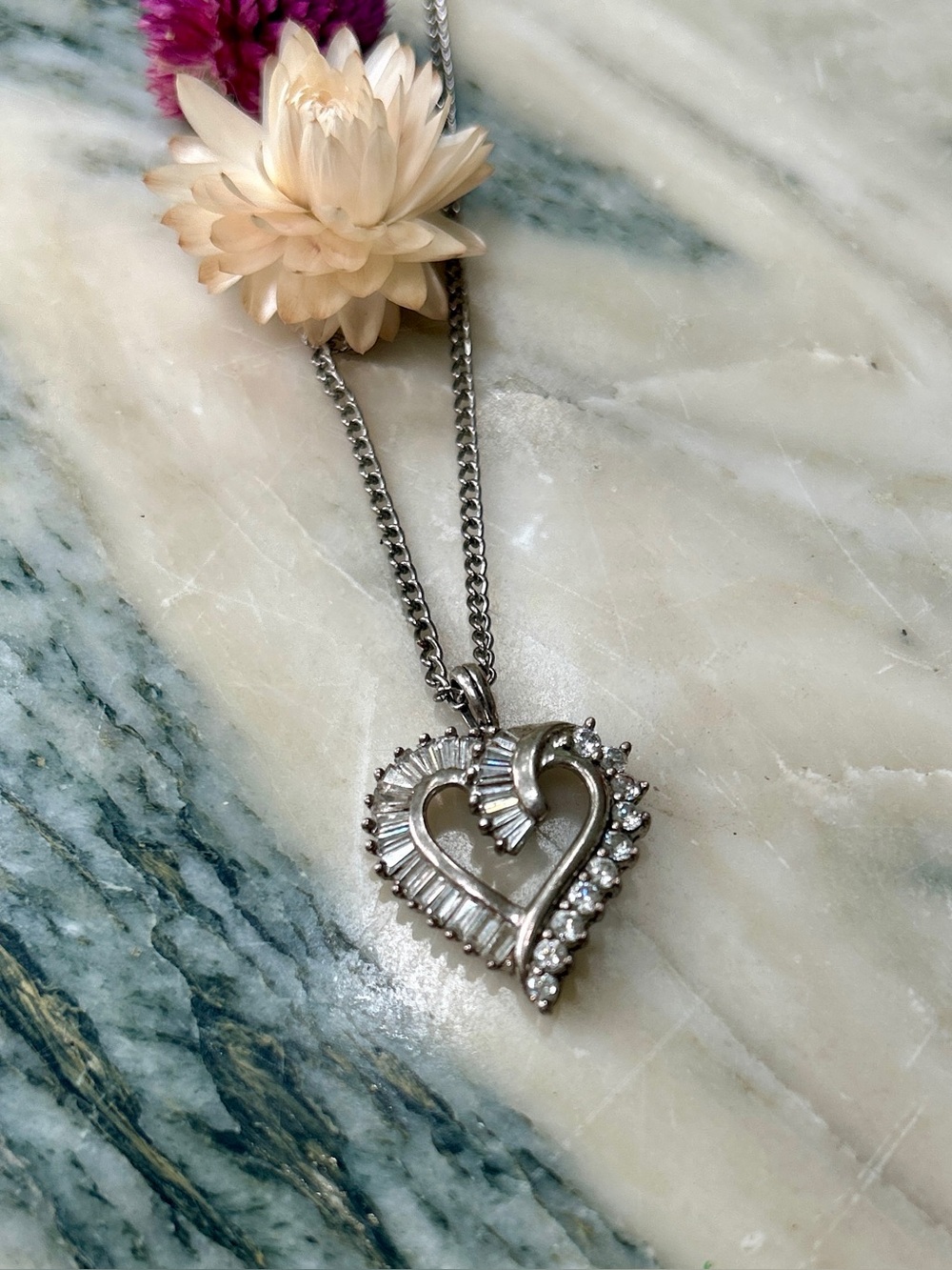 Cubic Zirconia And Silver Heart Pendant Necklace